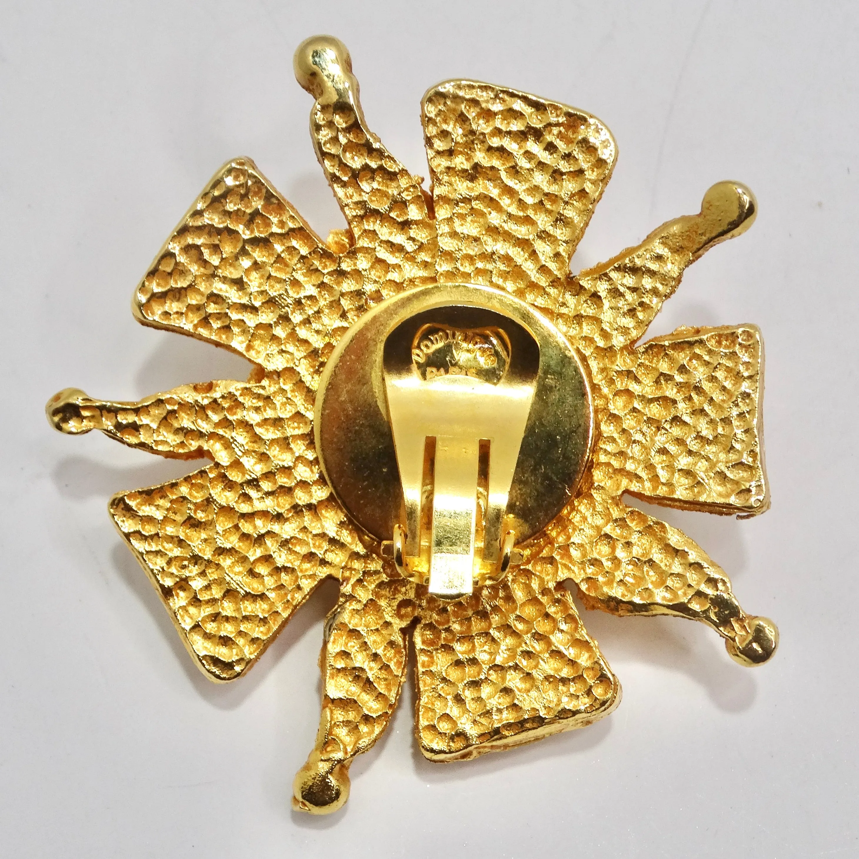 Dominque Aurientis Paris 1980s Gold Plated Green Stone Flower Clip On Earrings