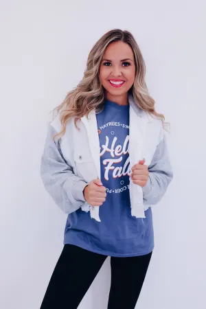 Dylan Distressed Cropped Hoodie - White/Grey