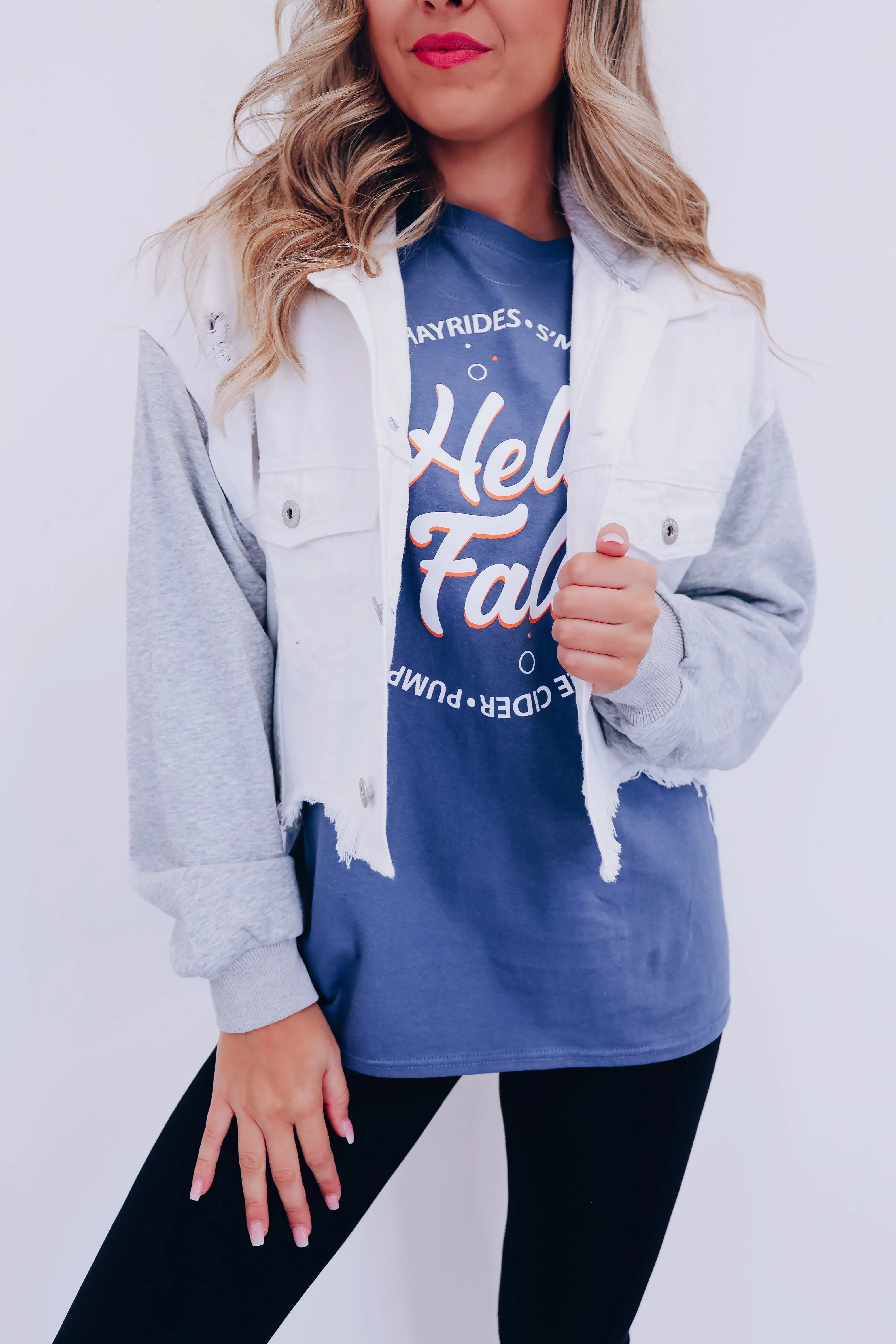 Dylan Distressed Cropped Hoodie - White/Grey