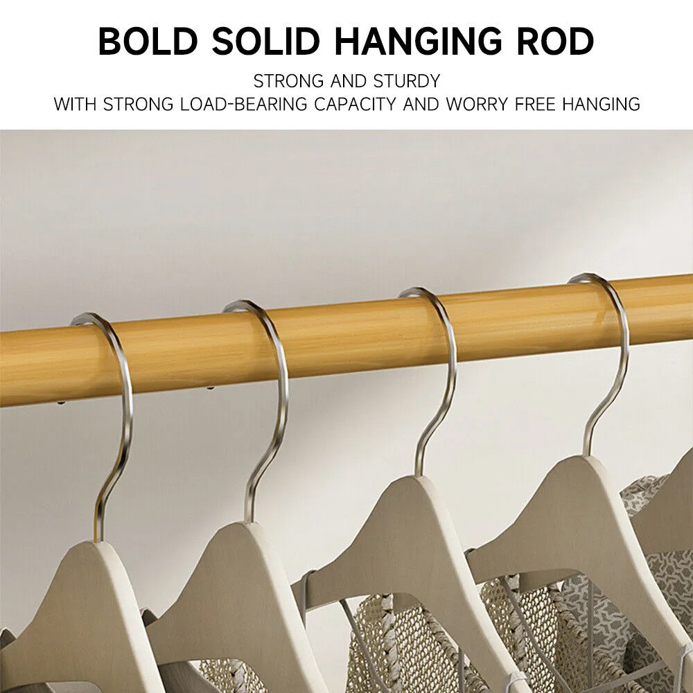 Eco 100% Bamboo Wood | Freestanding Clothes Rack | Shoe Storage Shelf & Side Hooks  | Natural | 1.4m High
