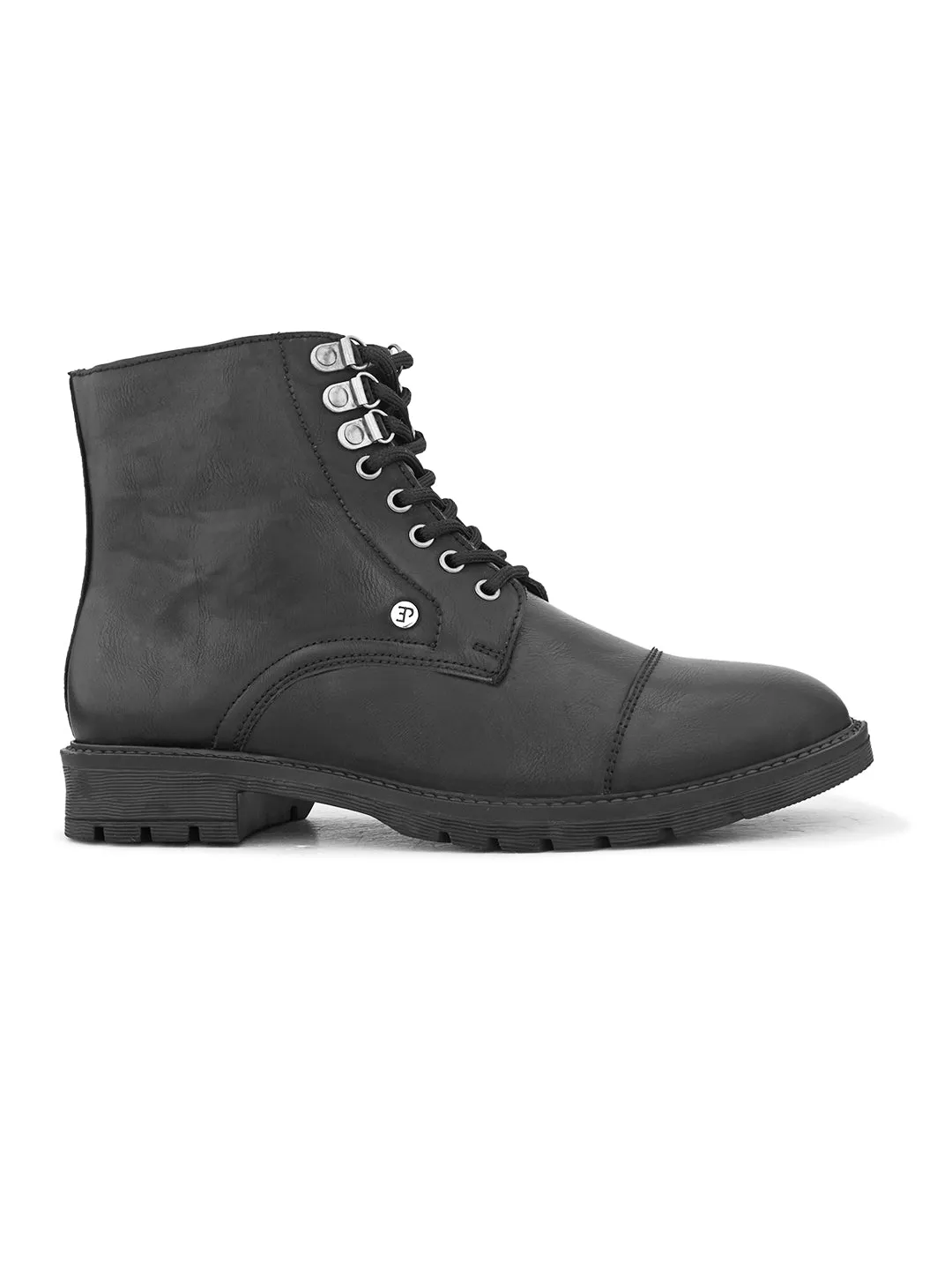 EL PASO Men Black Faux Leather Casual Lace Up Boots