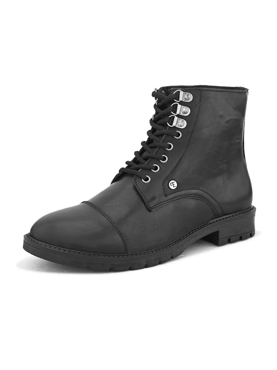 EL PASO Men Black Faux Leather Casual Lace Up Boots