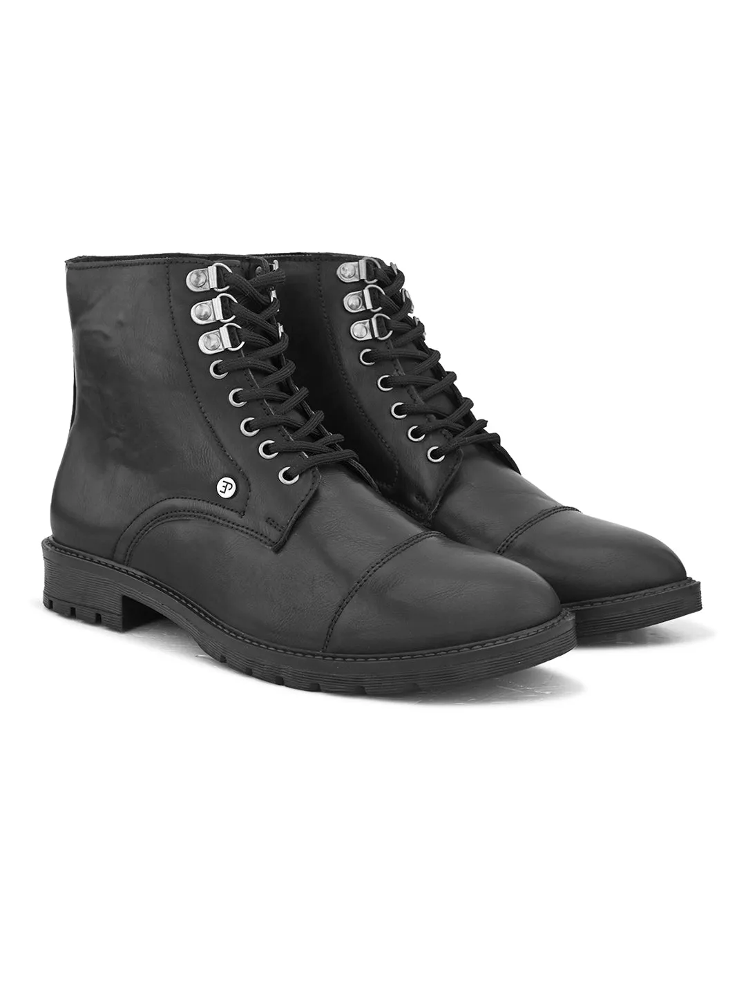 EL PASO Men Black Faux Leather Casual Lace Up Boots