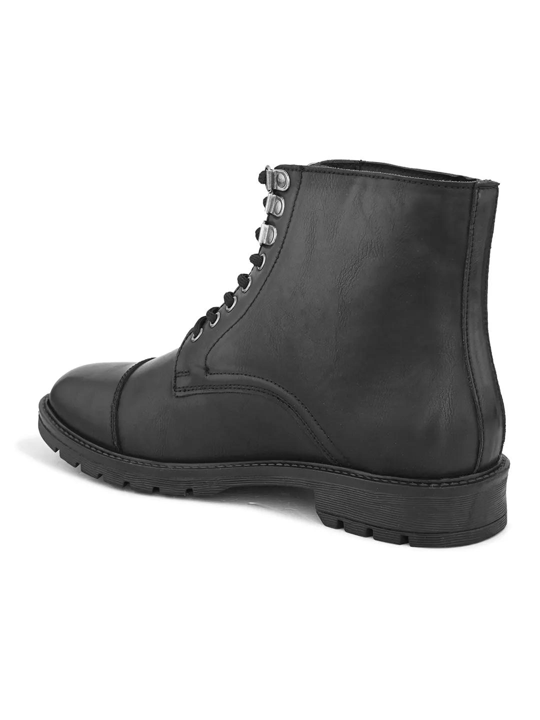 EL PASO Men Black Faux Leather Casual Lace Up Boots