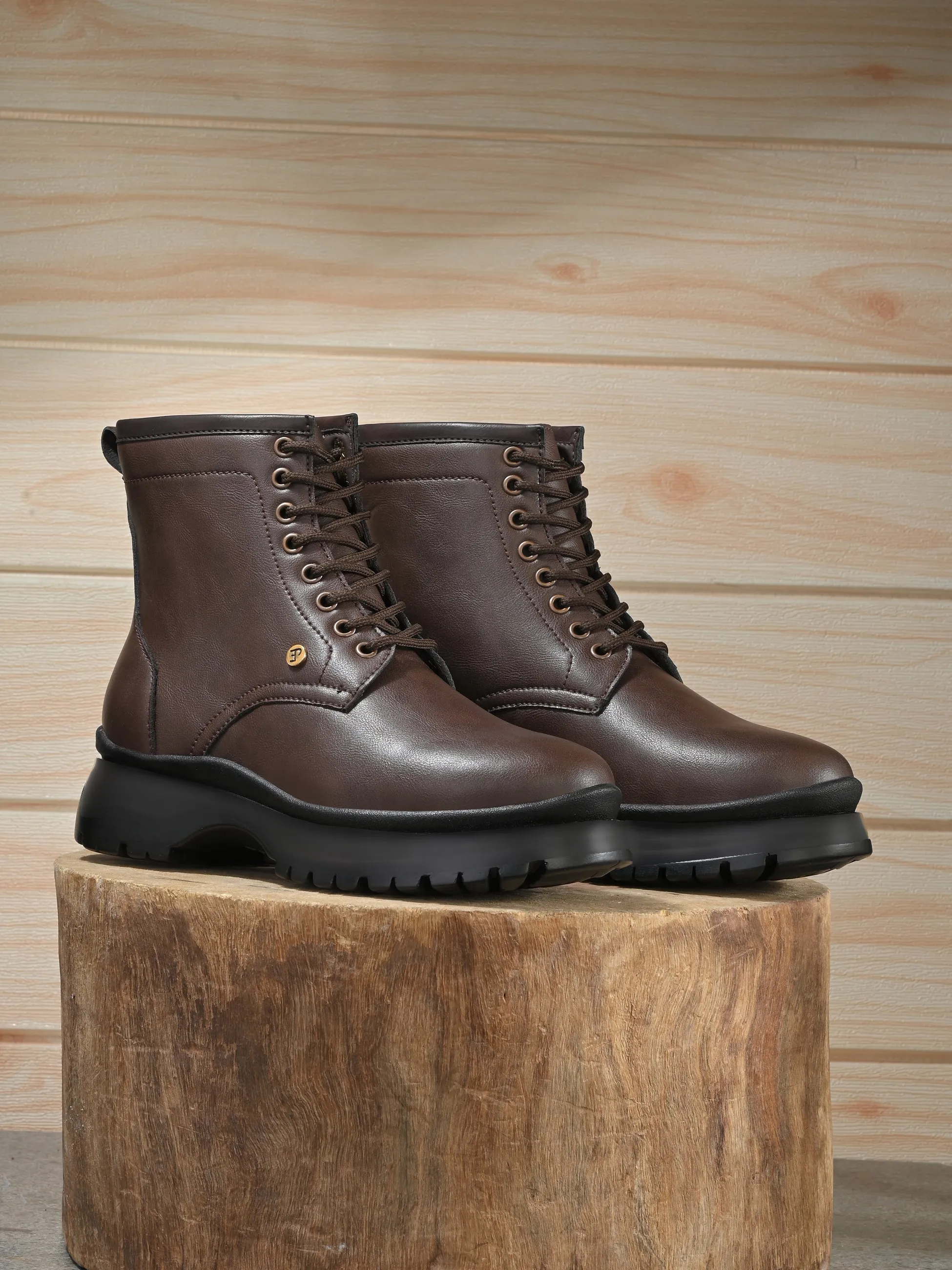 EL PASO Women Faux Leather Casual Lace Up Boots