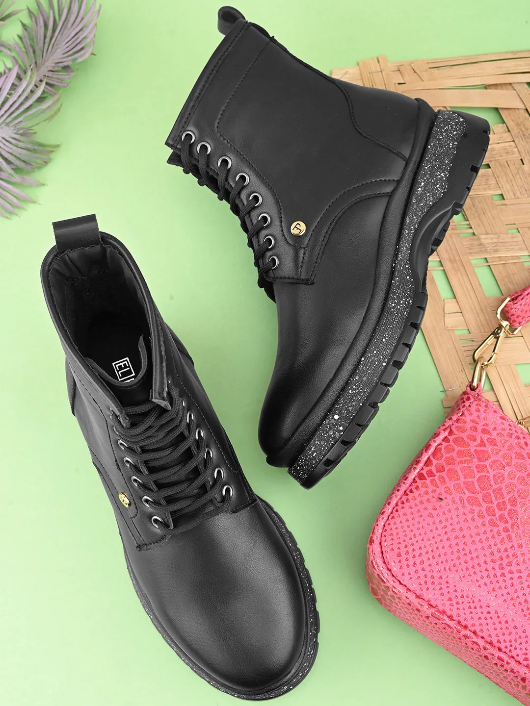 EL PASO Women Faux Leather Casual Lace Up Boots