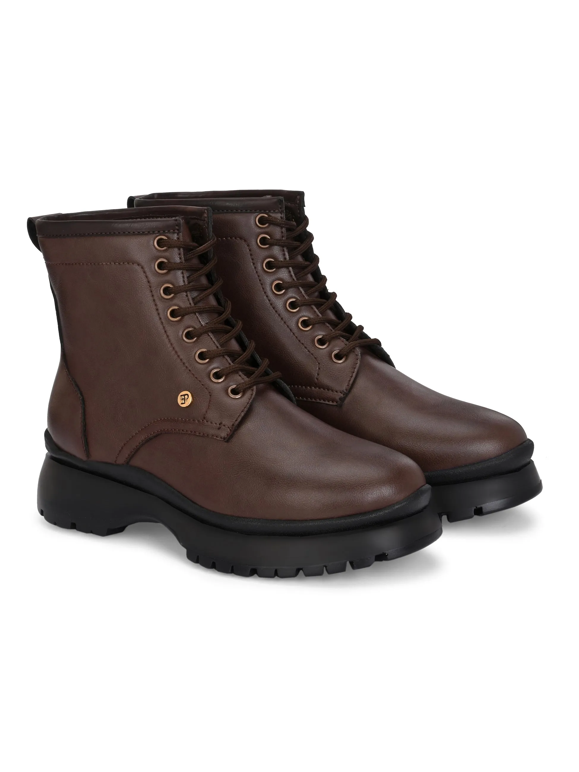 EL PASO Women Faux Leather Casual Lace Up Boots