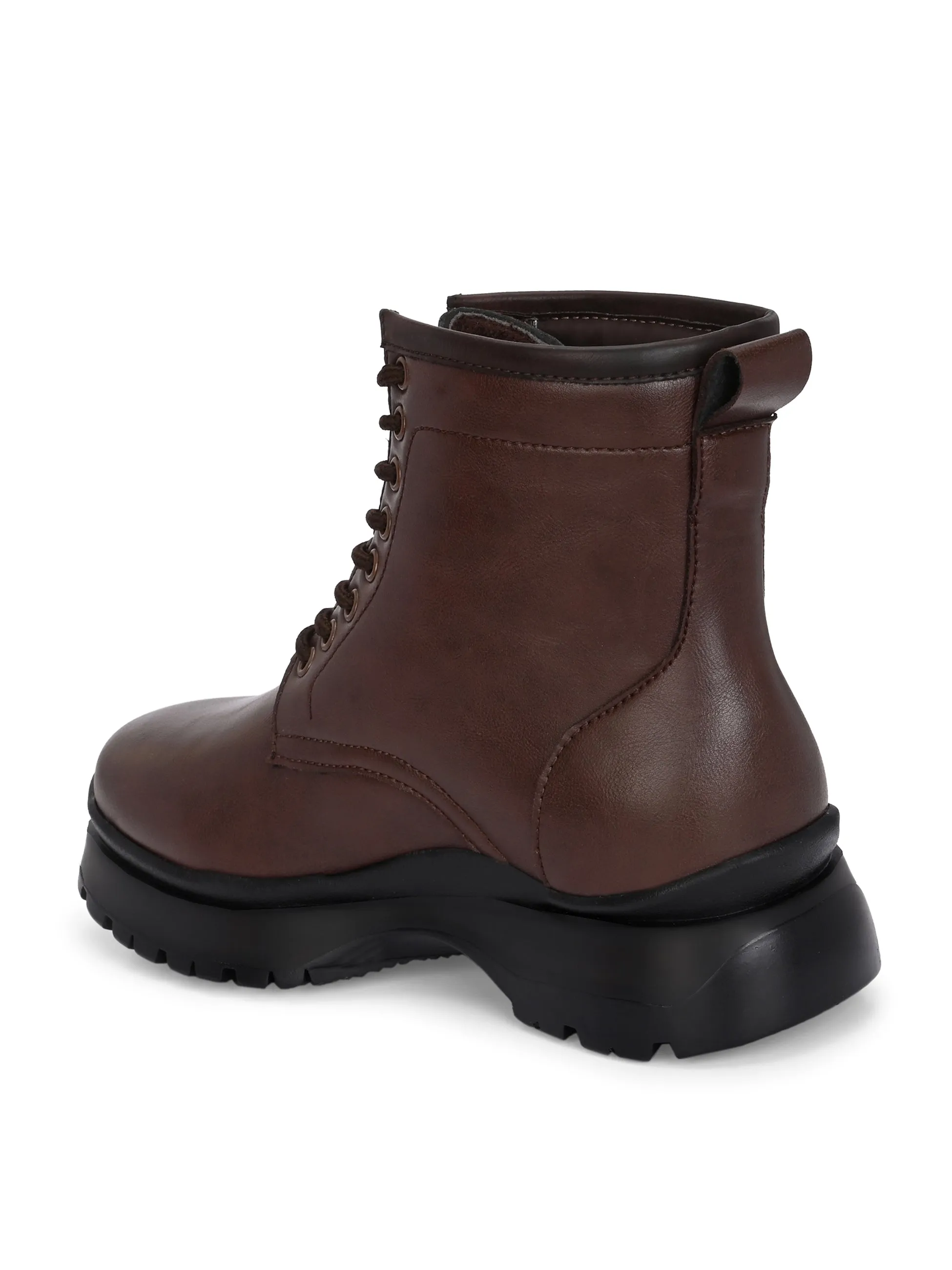 EL PASO Women Faux Leather Casual Lace Up Boots