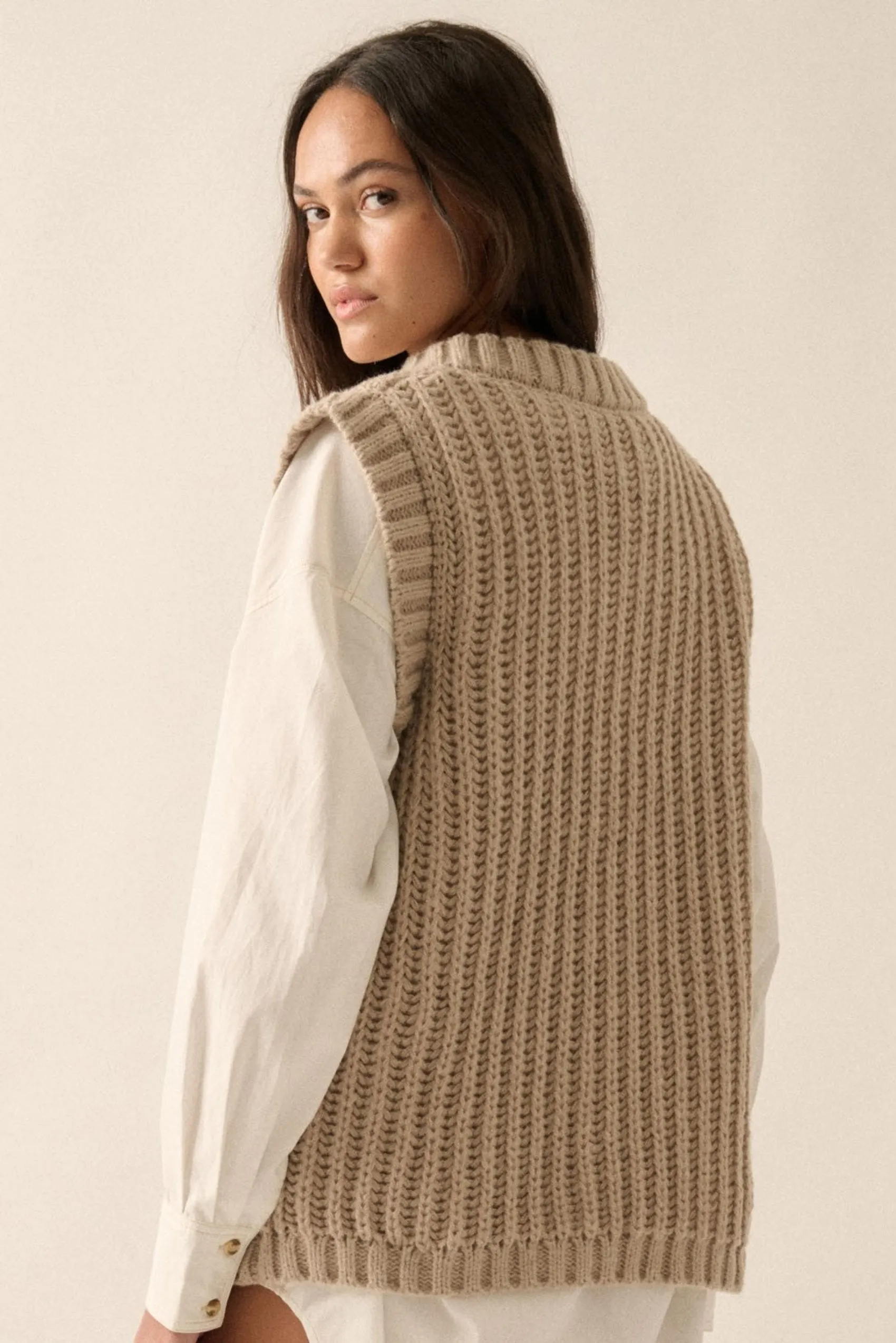 Enjoy The Moment Cable Knit Sweater Vest - Light Mocha - SALE