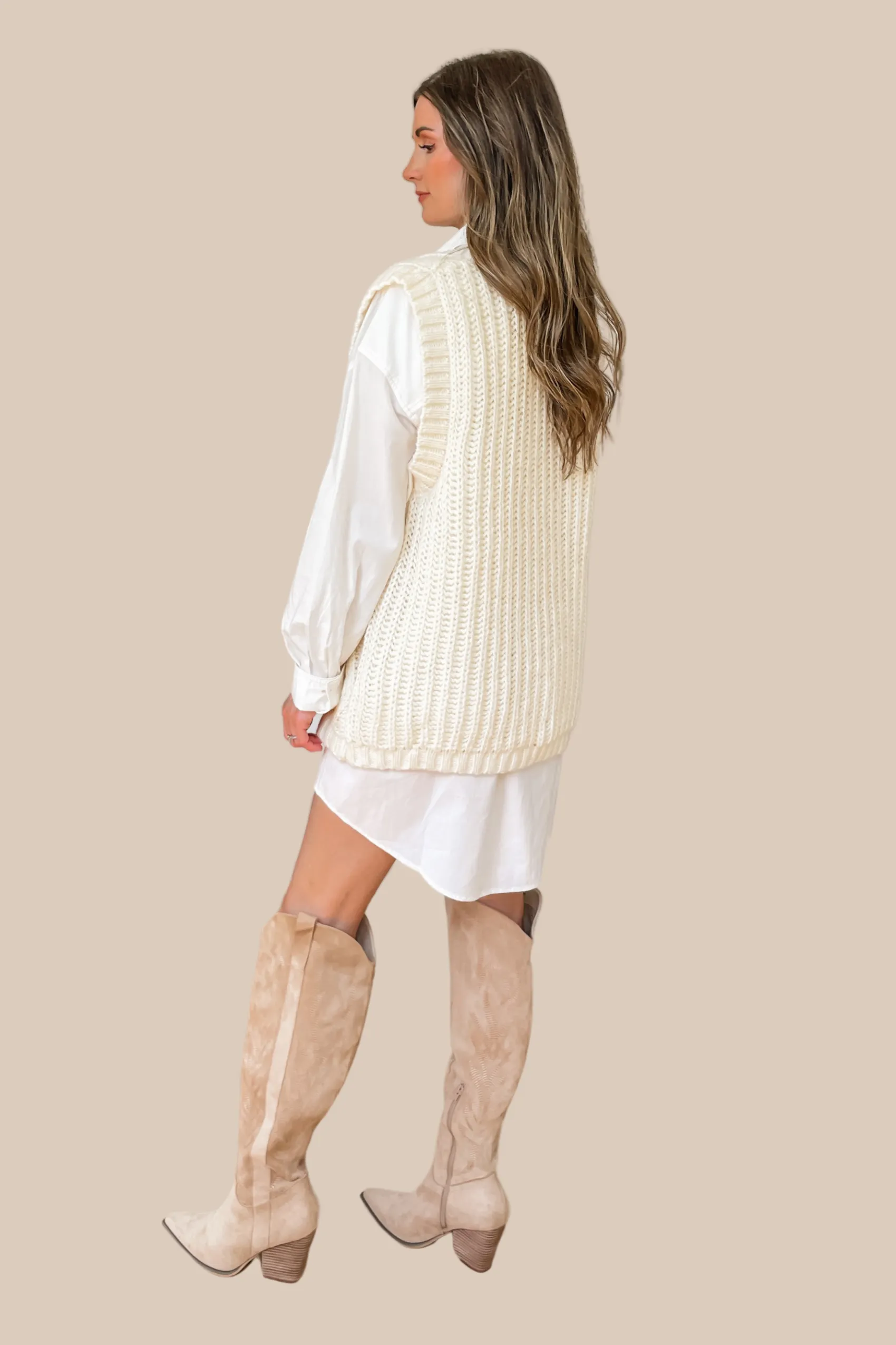 Enjoy The Moment Cable Knit Sweater Vest - Light Mocha - SALE