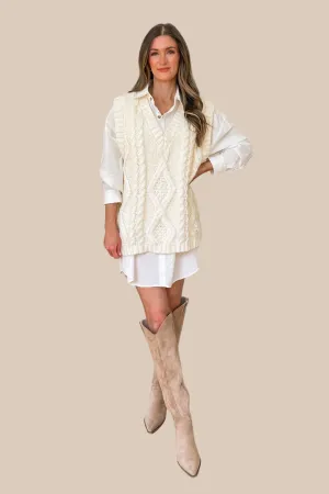 Enjoy The Moment Cable Knit Sweater Vest - Off White - SALE
