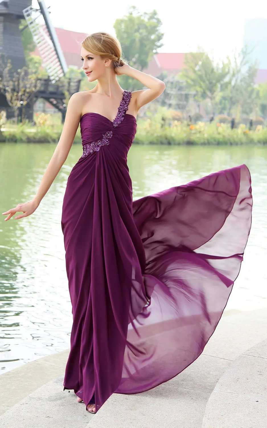 Ethereal Chiffon Backless Maxi Dress With Floral Strap-GC_312109