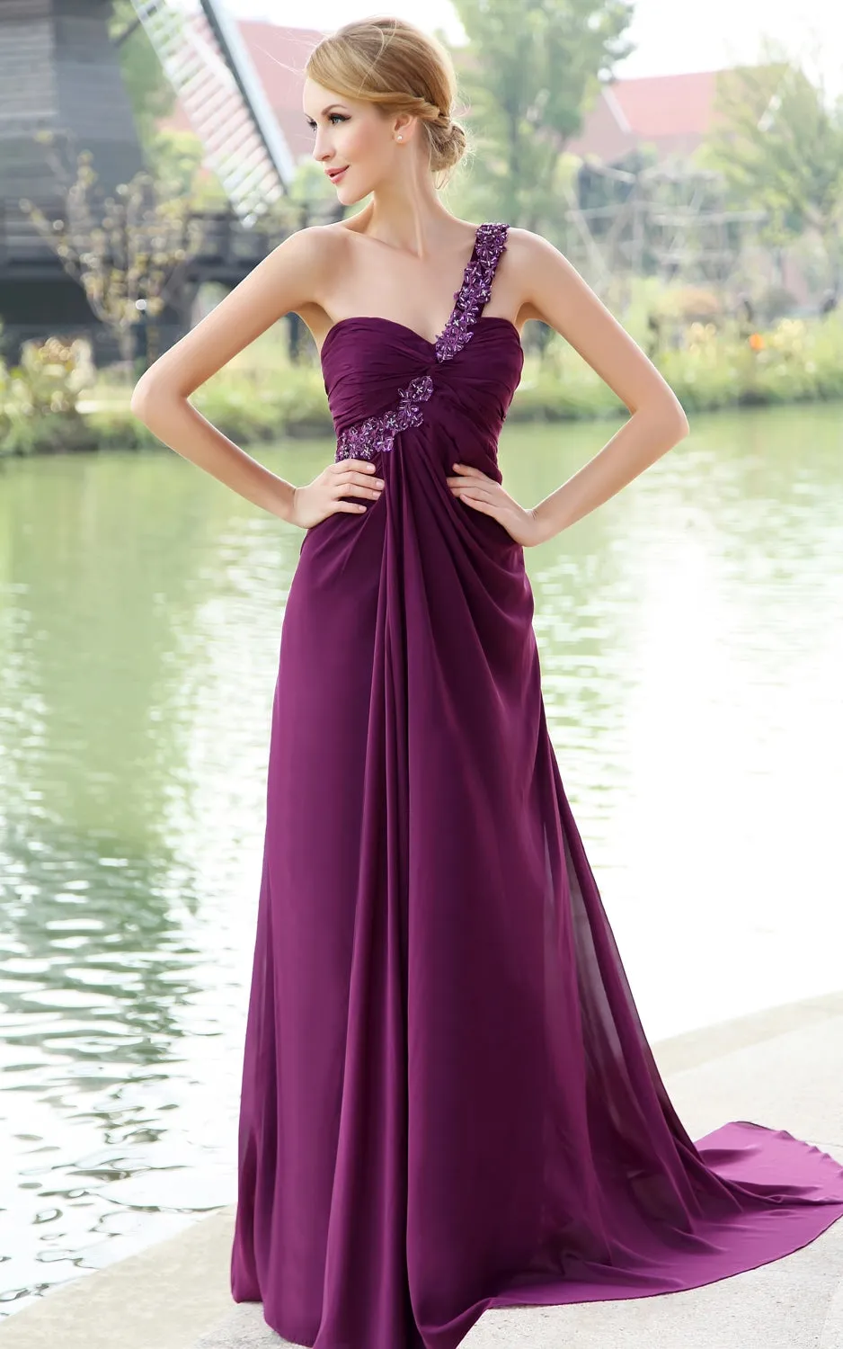 Ethereal Chiffon Backless Maxi Dress With Floral Strap-GC_312109