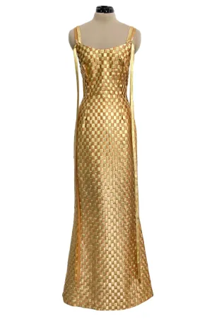 Extraordinary & Rare Fall 1995 Todd Oldham Runway Gold Metallic Woven Ribbon Dress