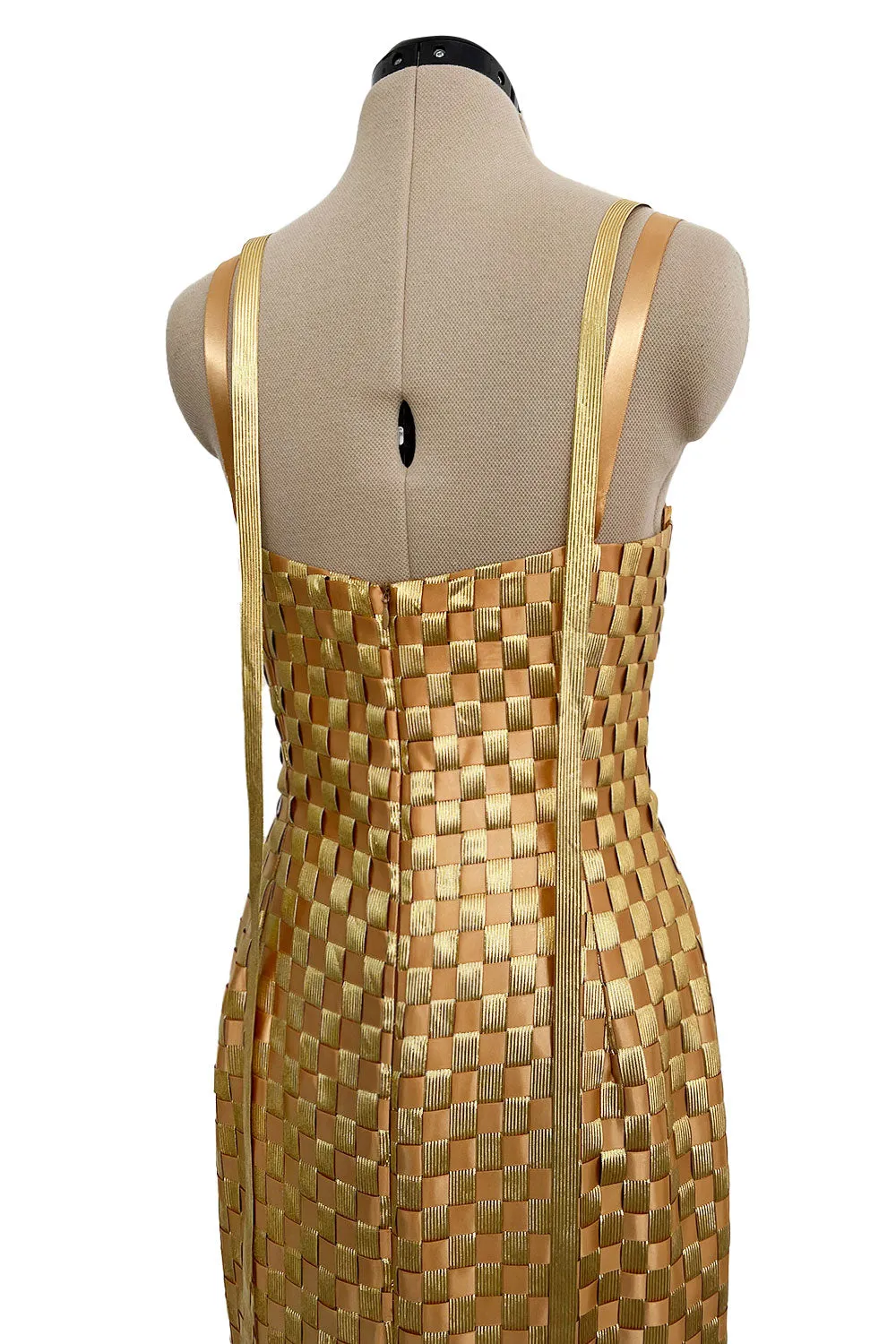 Extraordinary & Rare Fall 1995 Todd Oldham Runway Gold Metallic Woven Ribbon Dress