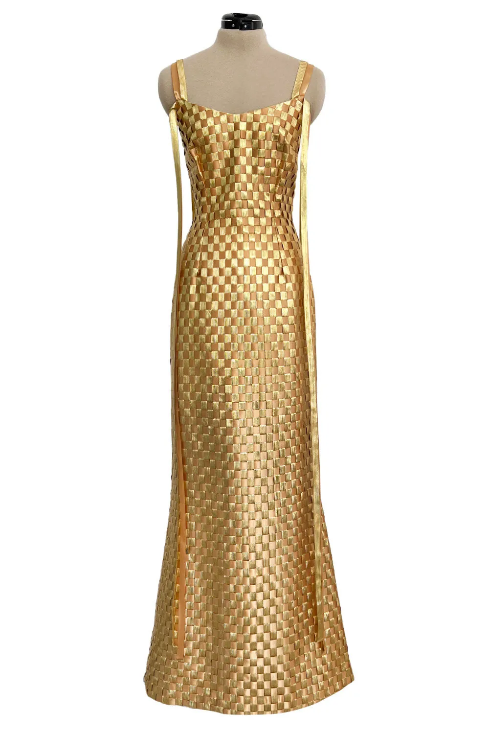 Extraordinary & Rare Fall 1995 Todd Oldham Runway Gold Metallic Woven Ribbon Dress