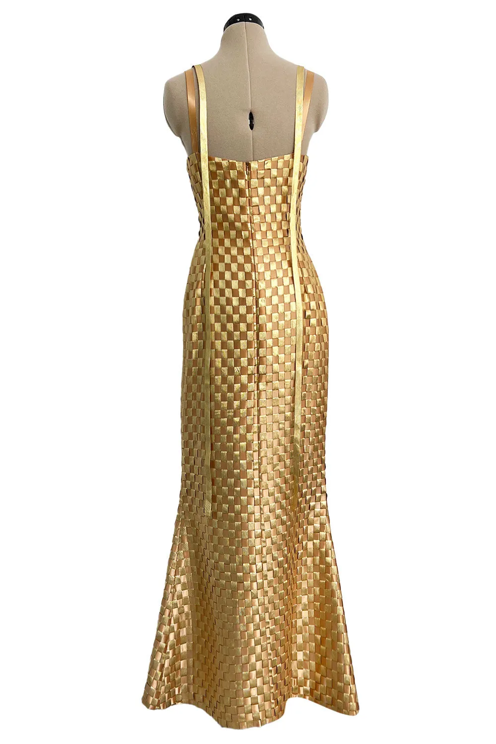 Extraordinary & Rare Fall 1995 Todd Oldham Runway Gold Metallic Woven Ribbon Dress
