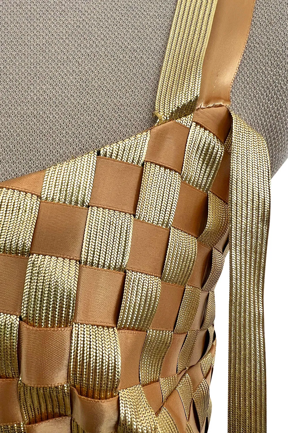 Extraordinary & Rare Fall 1995 Todd Oldham Runway Gold Metallic Woven Ribbon Dress