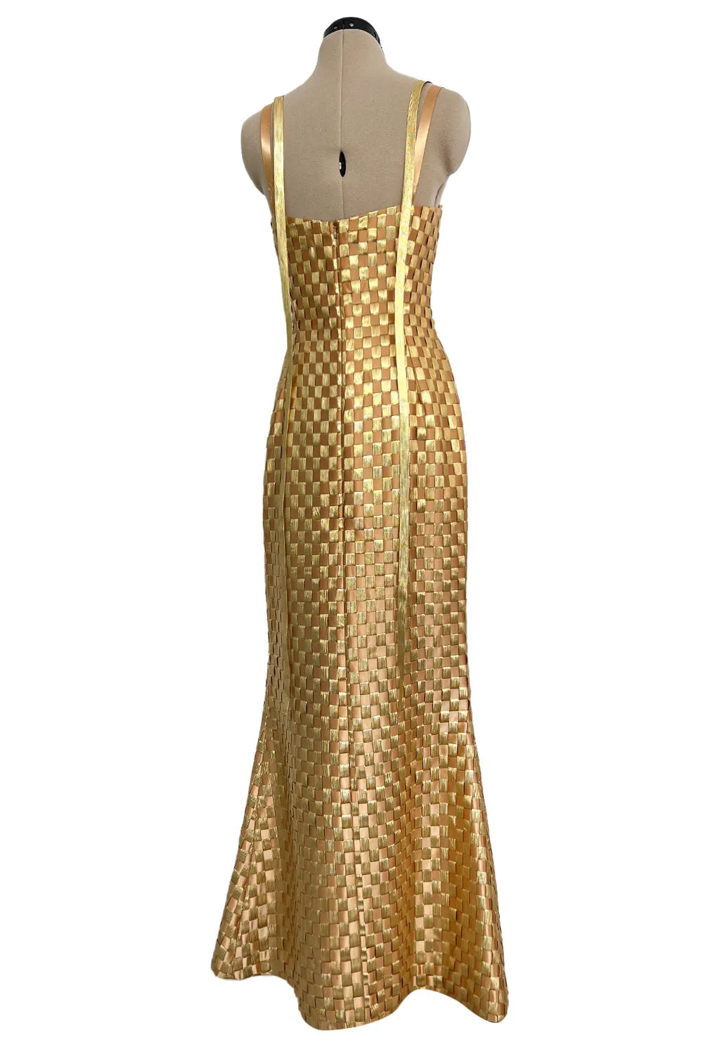 Extraordinary & Rare Fall 1995 Todd Oldham Runway Gold Metallic Woven Ribbon Dress