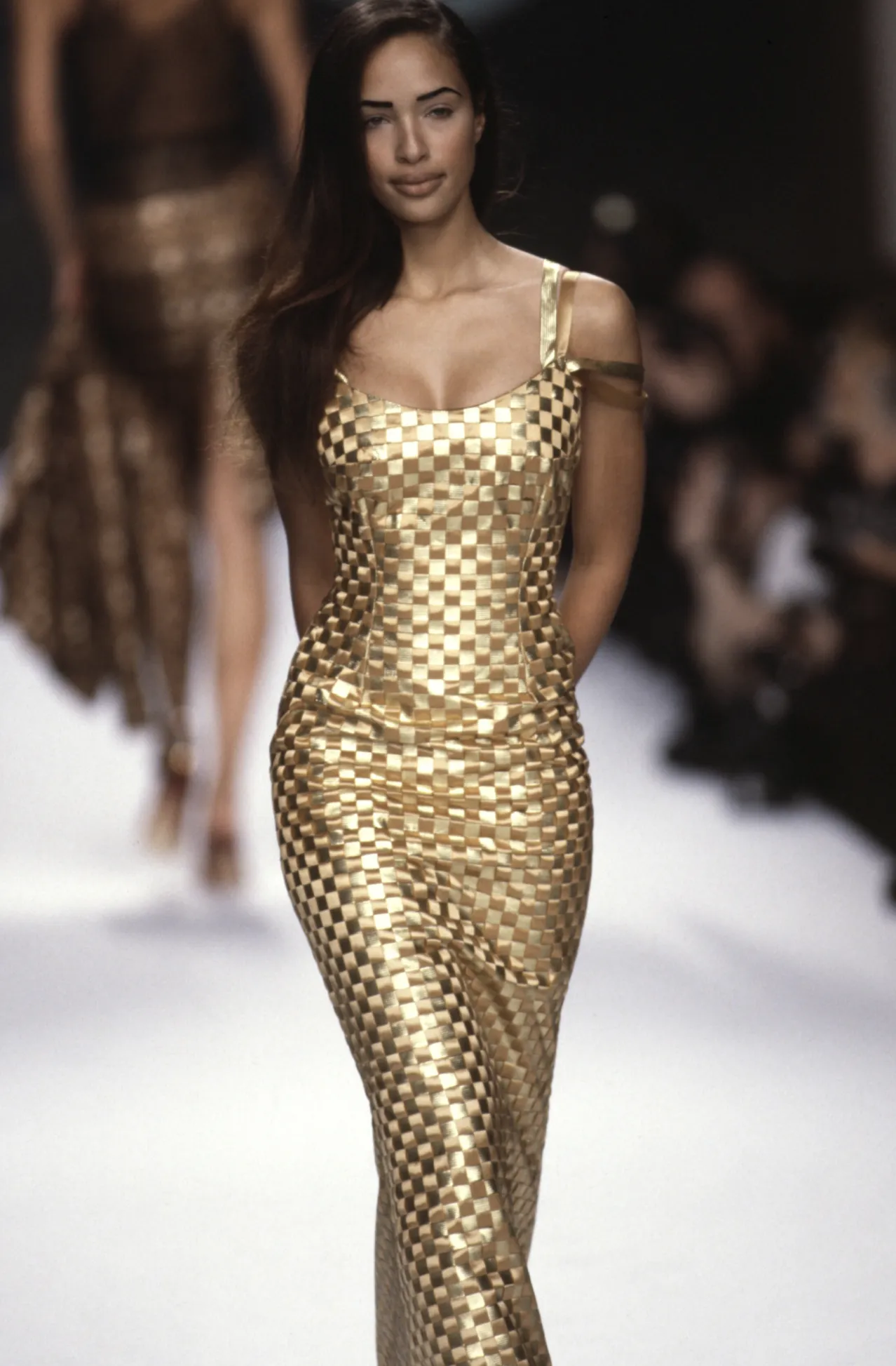 Extraordinary & Rare Fall 1995 Todd Oldham Runway Gold Metallic Woven Ribbon Dress