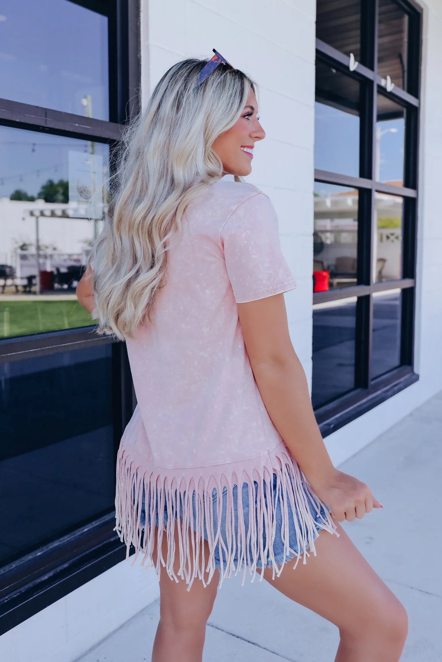Fab Fringed Mineral Wash Tee - Dusty Pink