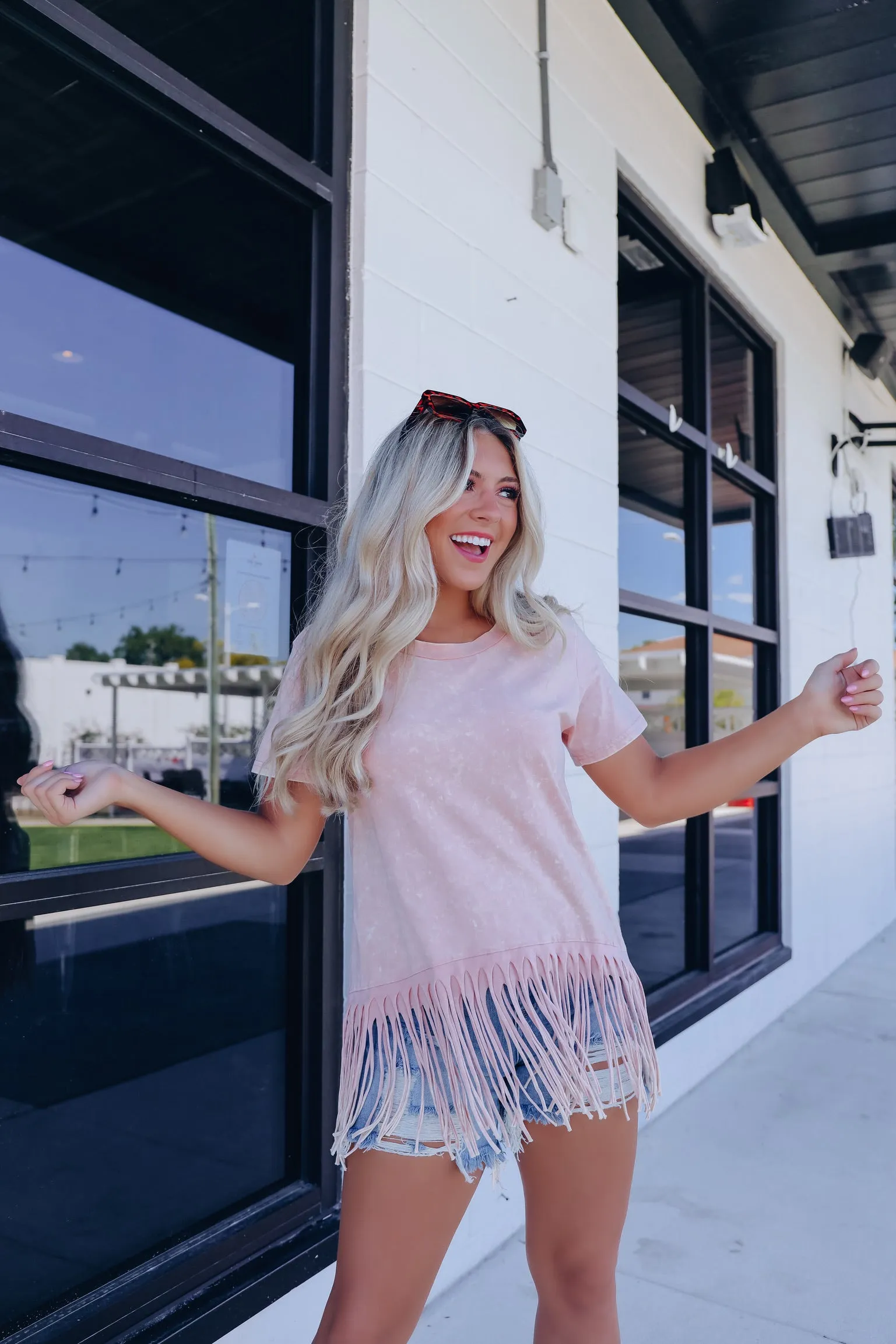 Fab Fringed Mineral Wash Tee - Dusty Pink