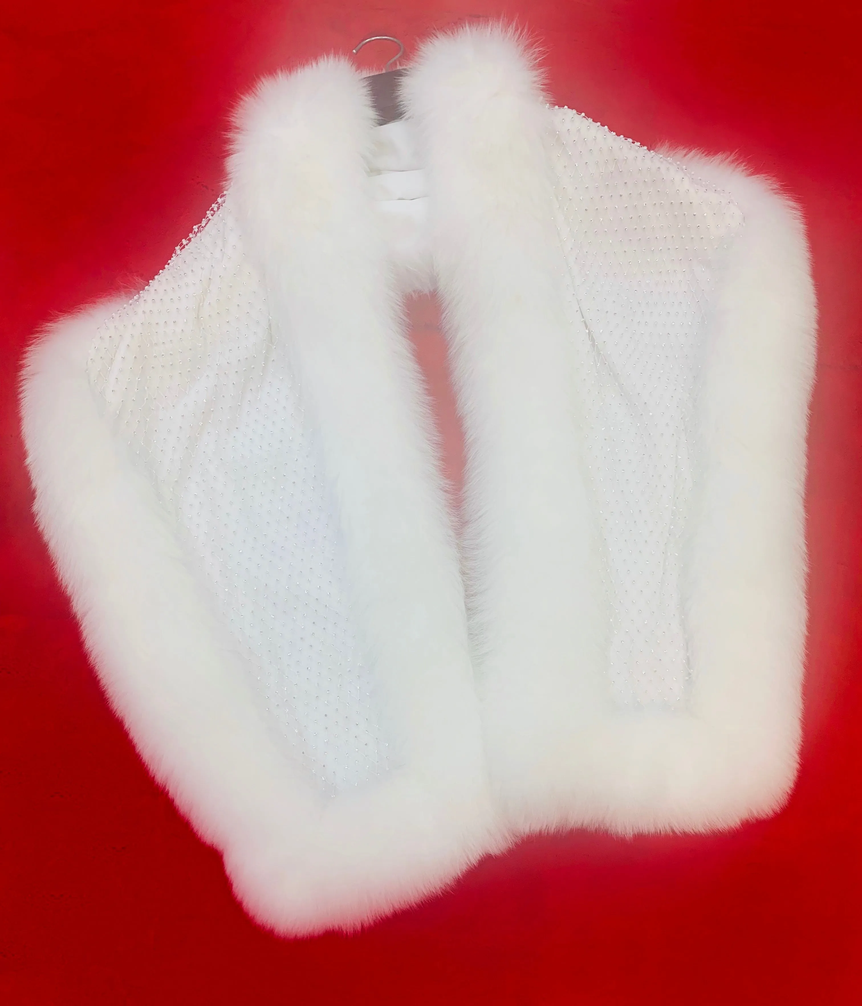 Fallon Aurielle Fox Fur Crystal Boa (White & Black)