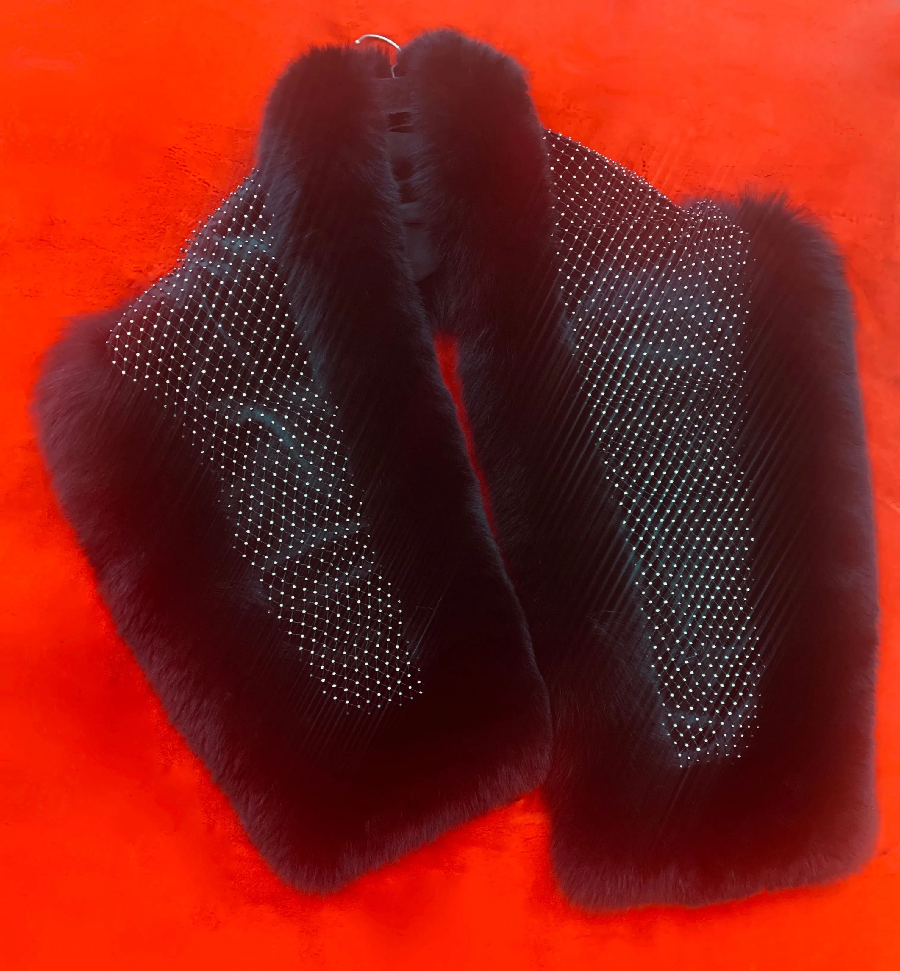 Fallon Aurielle Fox Fur Crystal Boa (White & Black)