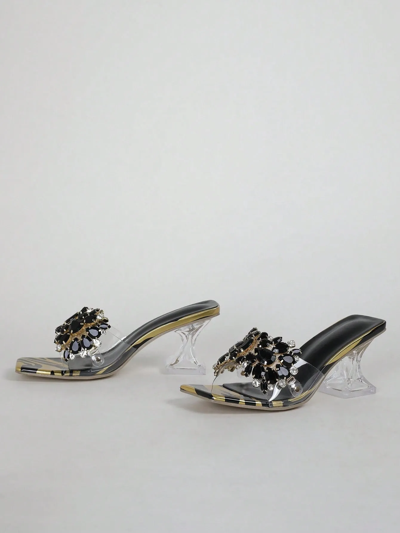 Fashionable & Shiny Rhinestone Decorated Buckle, Clear & Asymmetric Design Women's High Heel Wedding Sandals
