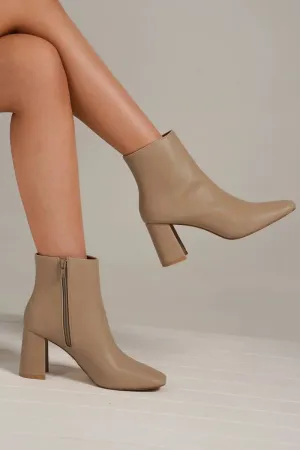 Faux Leather Block Heel Boots with Side Zippers