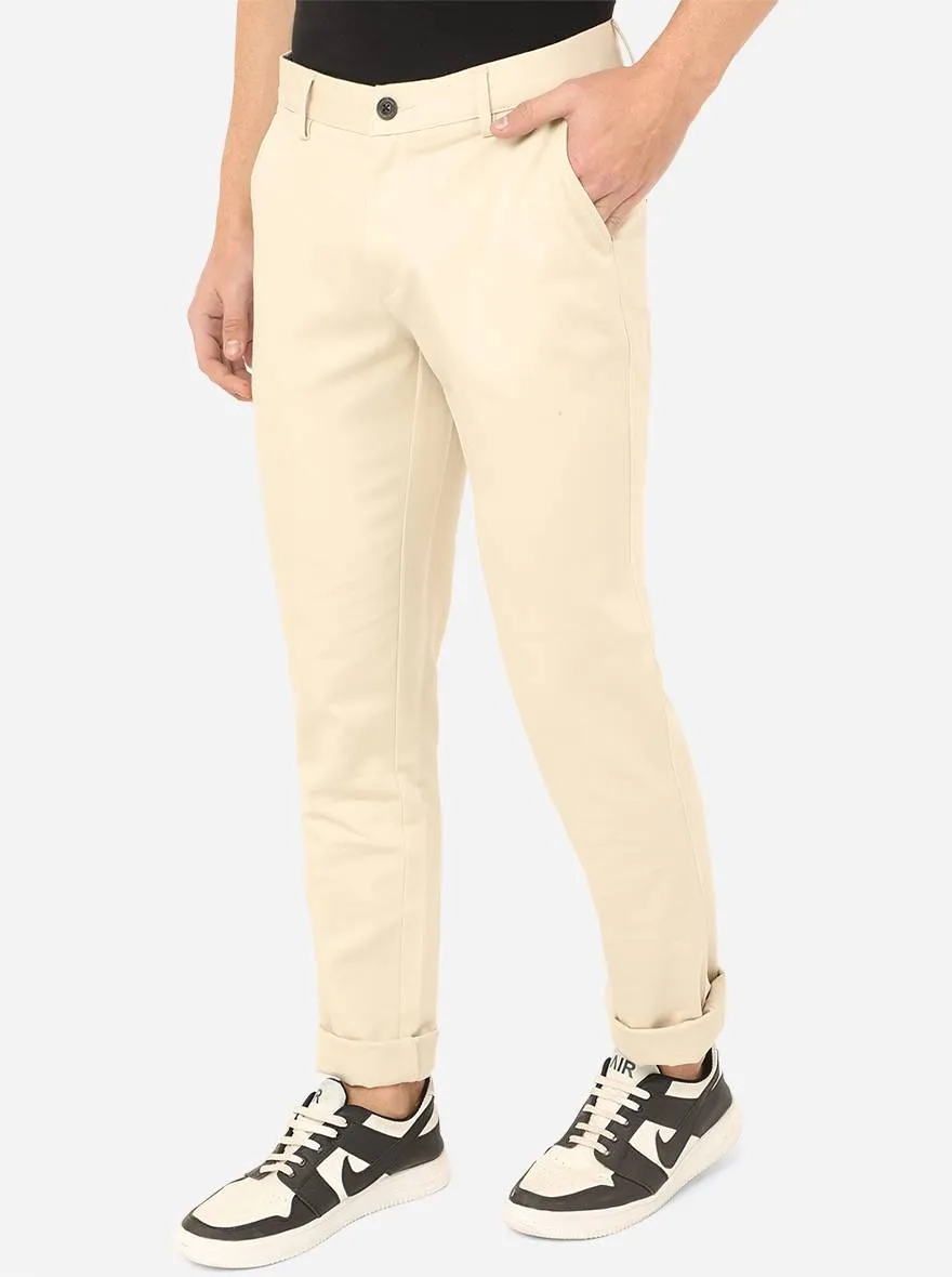 Fawn Beige Solid Uno Fit Casual Trouser | JadeBlue
