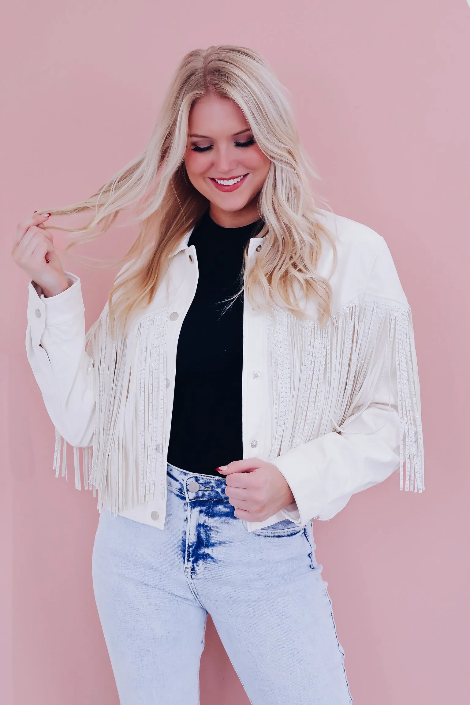 Fenton Faux Leather Fringe Jacket - White