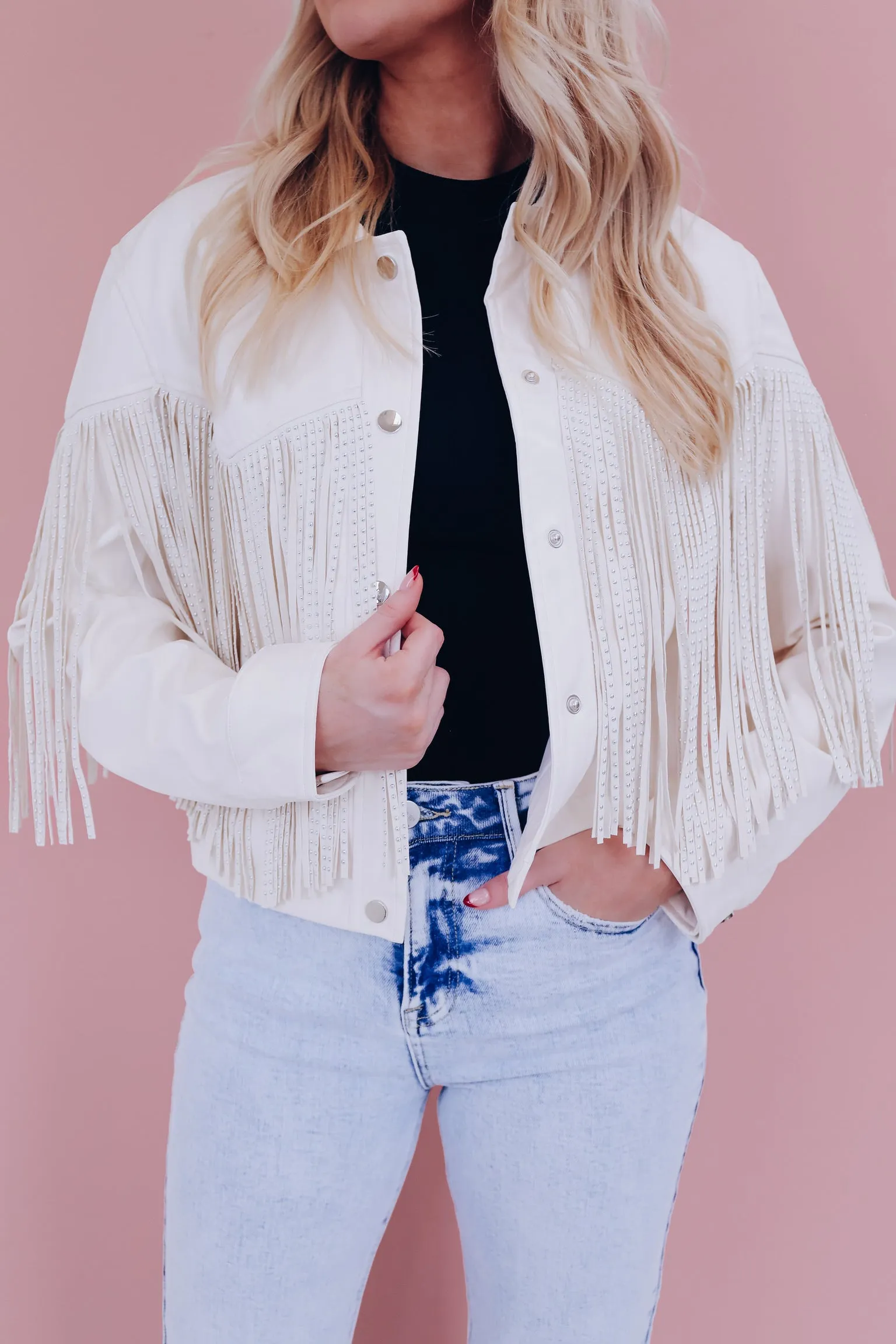 Fenton Faux Leather Fringe Jacket - White