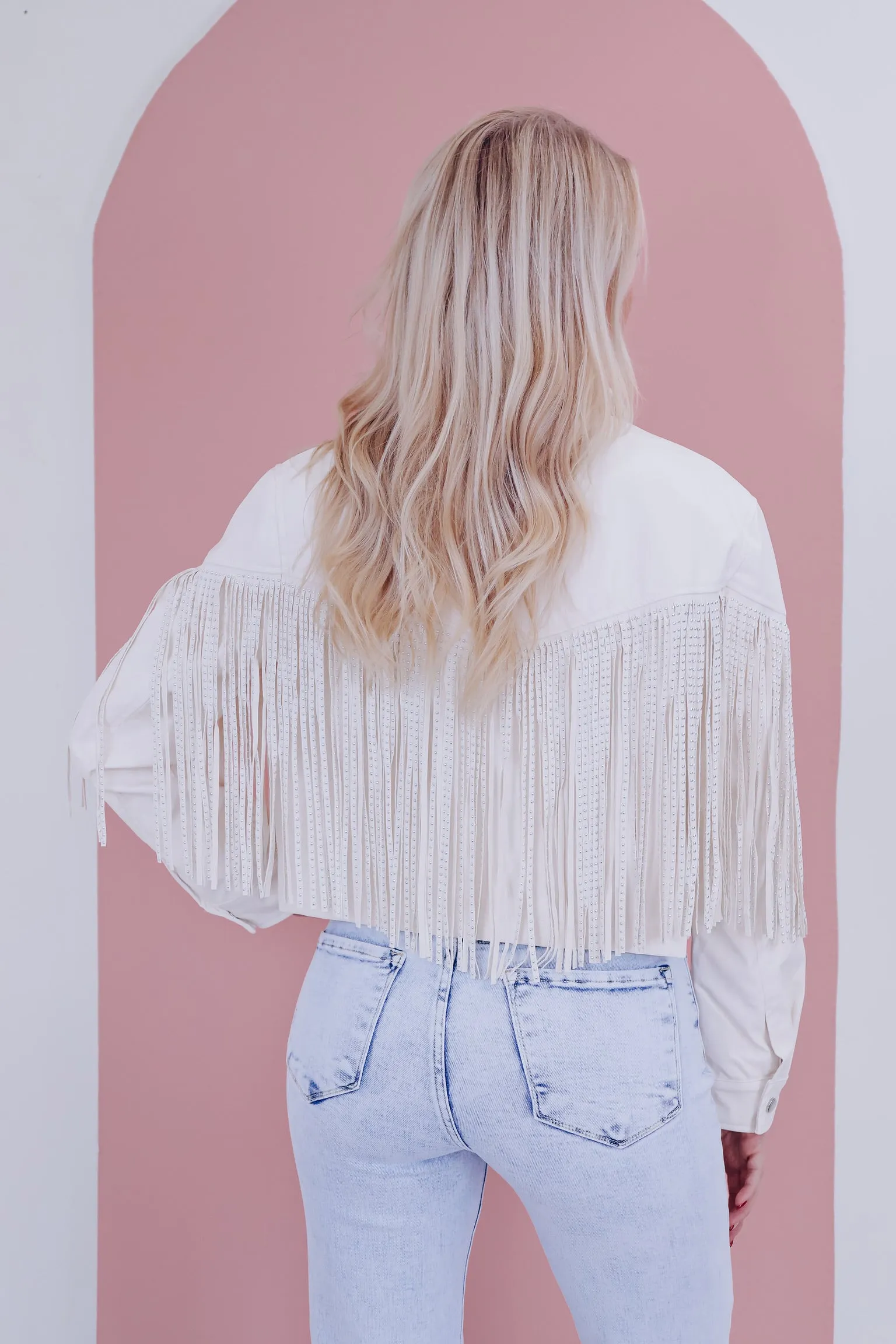 Fenton Faux Leather Fringe Jacket - White
