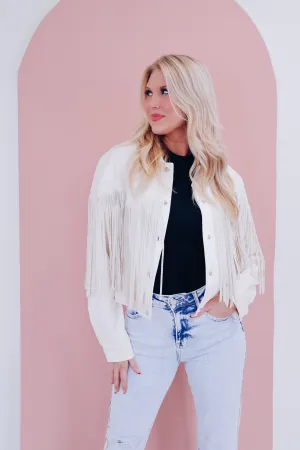 Fenton Faux Leather Fringe Jacket - White