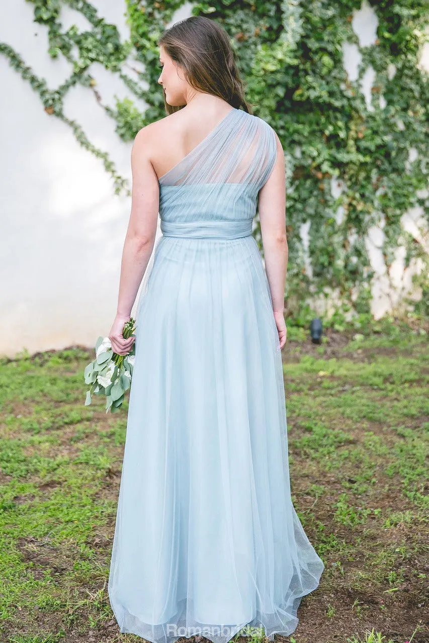 Floor-length Cheap Country style tulle One-shoulder long bridesmaid dresses , BD0426