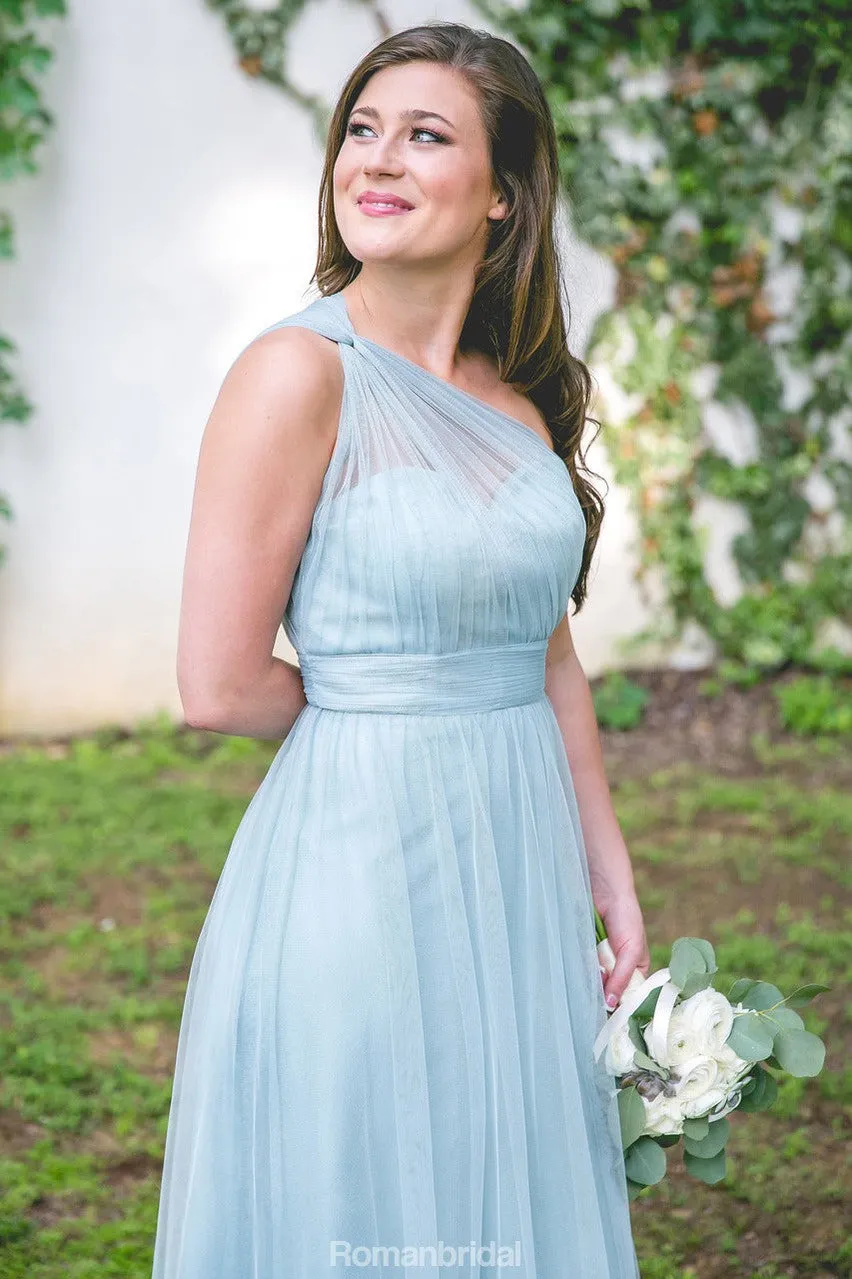 Floor-length Cheap Country style tulle One-shoulder long bridesmaid dresses , BD0426