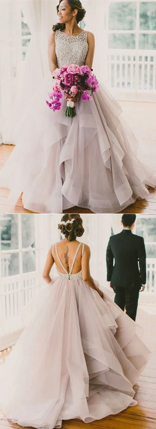 Fluffy Unique Backless Long Prom Dresses Evening Ball Gown, BG51129