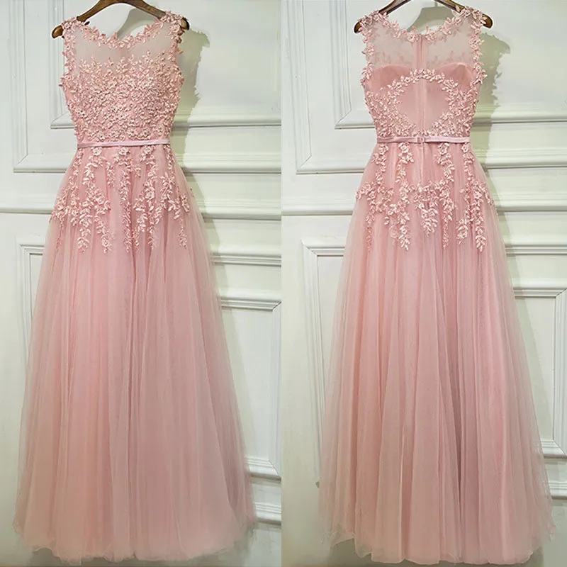 Formal Blush Pink A Line Cheap Long Prom Dresses, BGP001