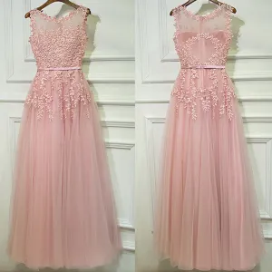 Formal Blush Pink A Line Cheap Long Prom Dresses, BGP001
