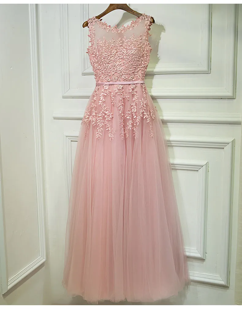Formal Blush Pink A Line Cheap Long Prom Dresses, BGP001