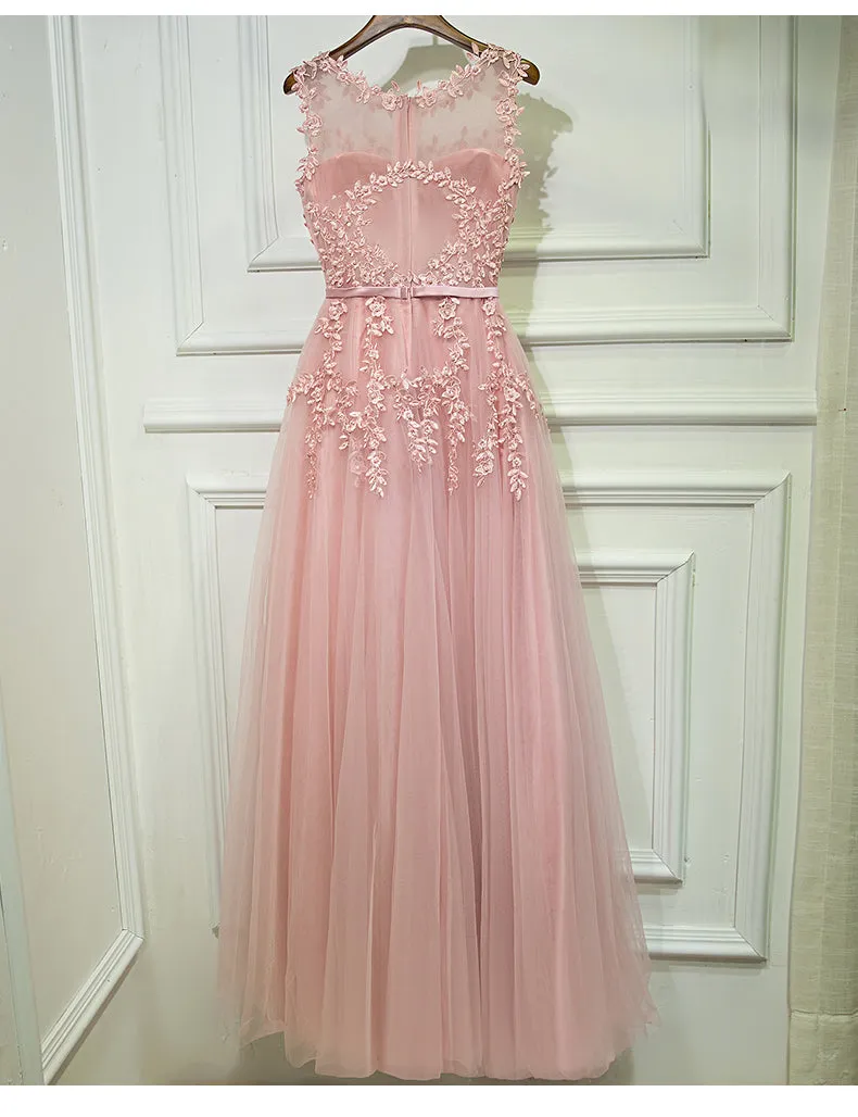Formal Blush Pink A Line Cheap Long Prom Dresses, BGP001