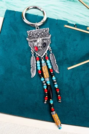 Frontier Steer Black Multi Beaded Silvertone Boot Charm