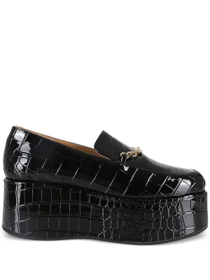 GANNI crocodile-embossed leather loafers