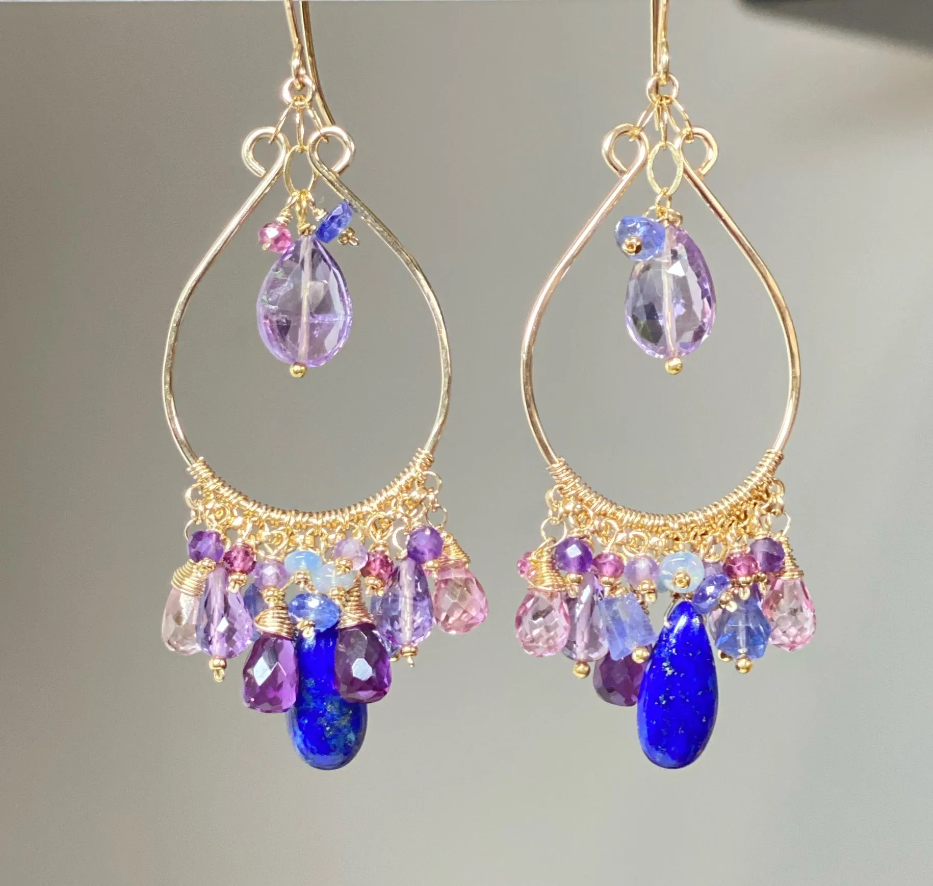 Gemstone Statement Chandelier Earrings in Pink, Lavender, Blue, Purple 3