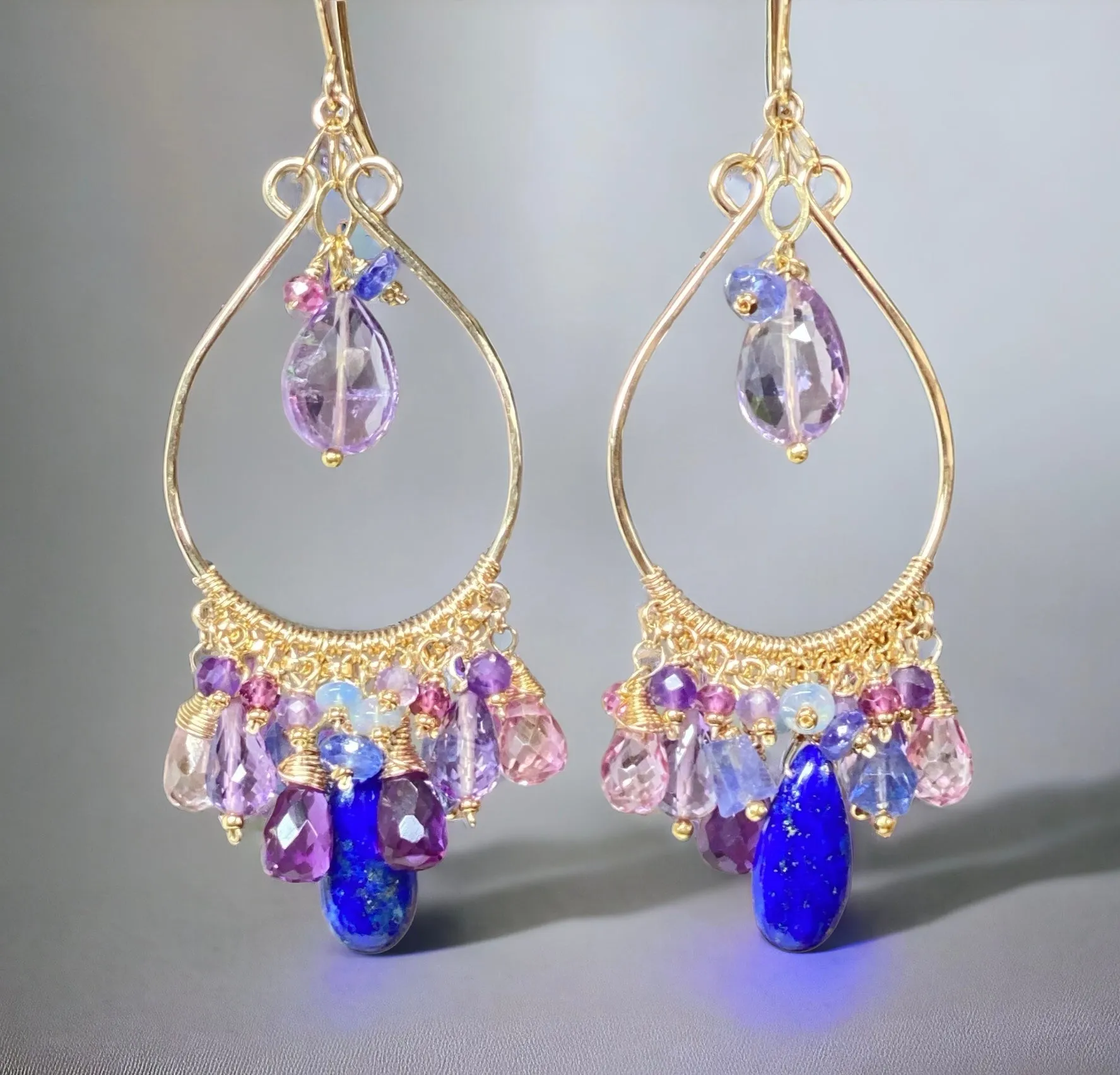 Gemstone Statement Chandelier Earrings in Pink, Lavender, Blue, Purple 3