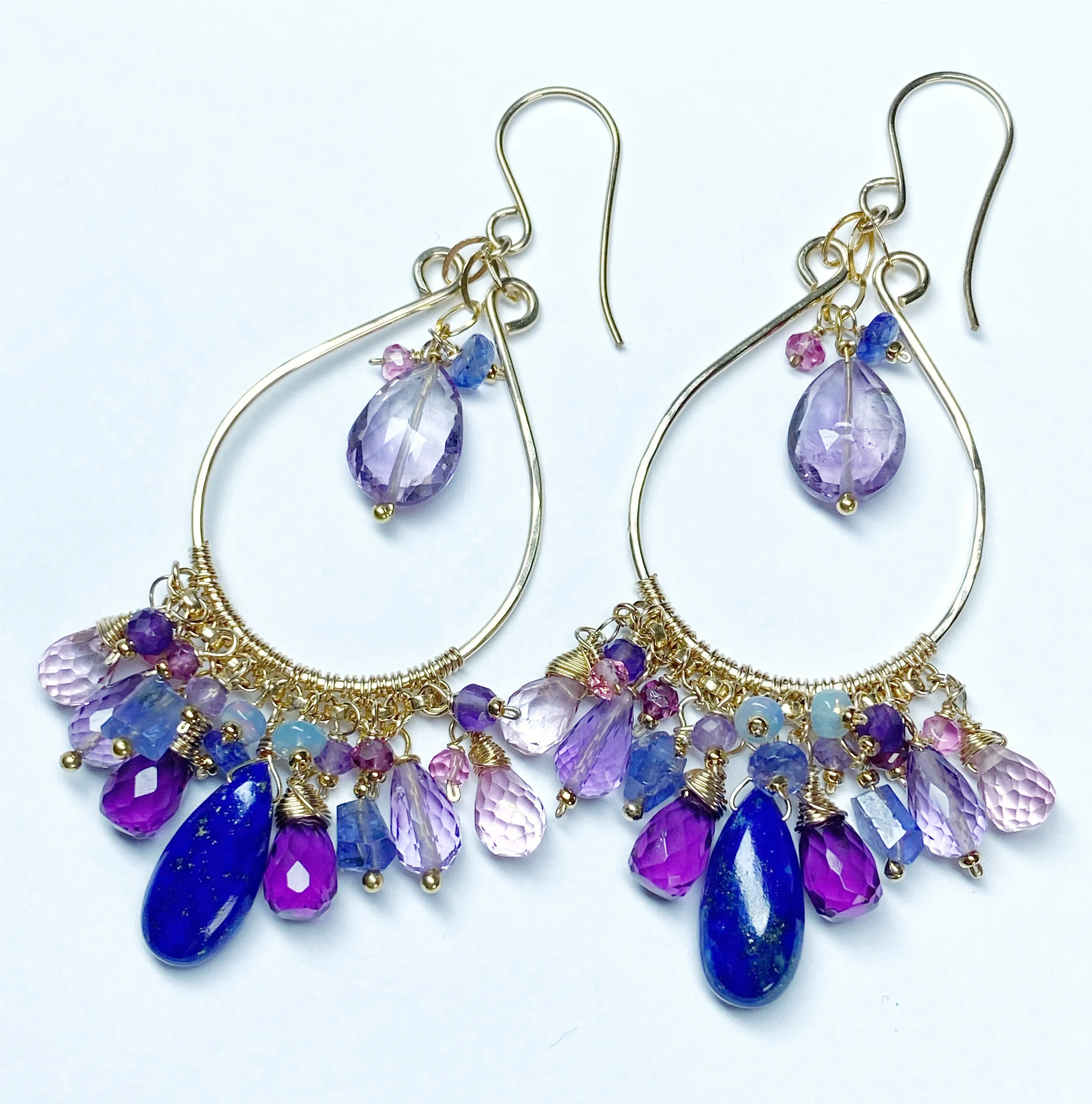 Gemstone Statement Chandelier Earrings in Pink, Lavender, Blue, Purple 3