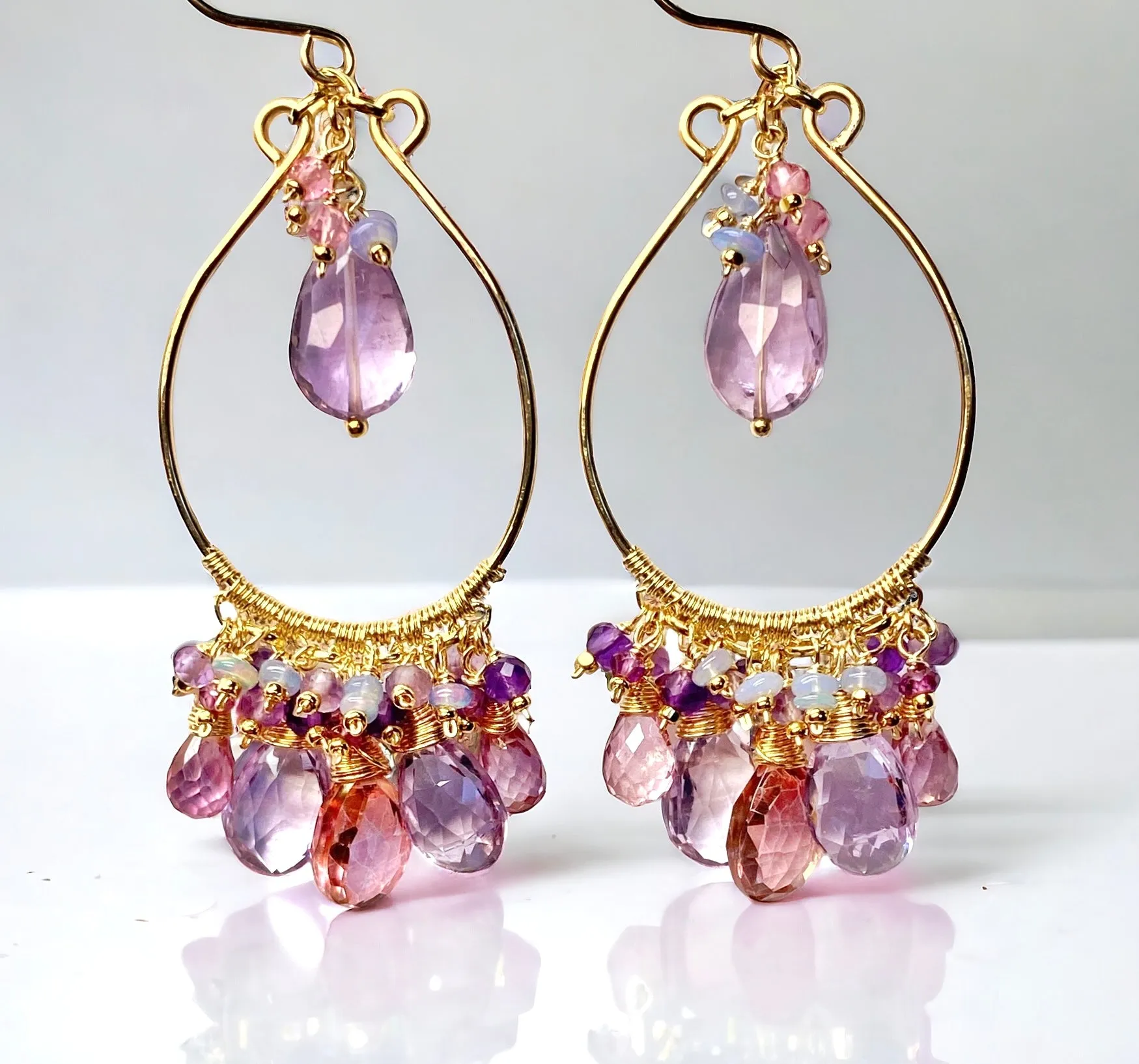 Gemstone Statement Chandelier Earrings in Pink, Lavender, Violet 2