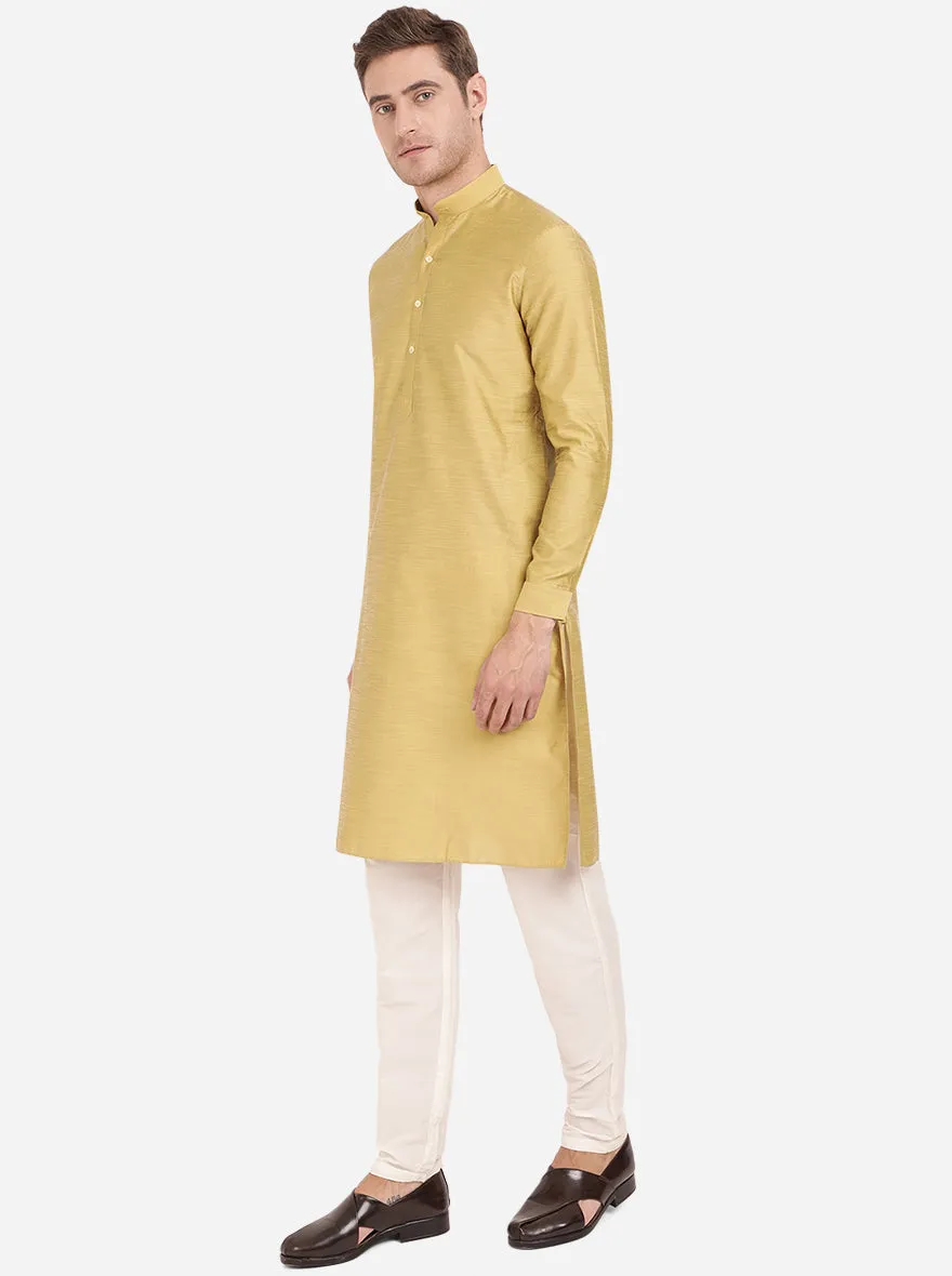 Golden Yellow Self Textured Regular Fit Modi Kurta | JadeBlue
