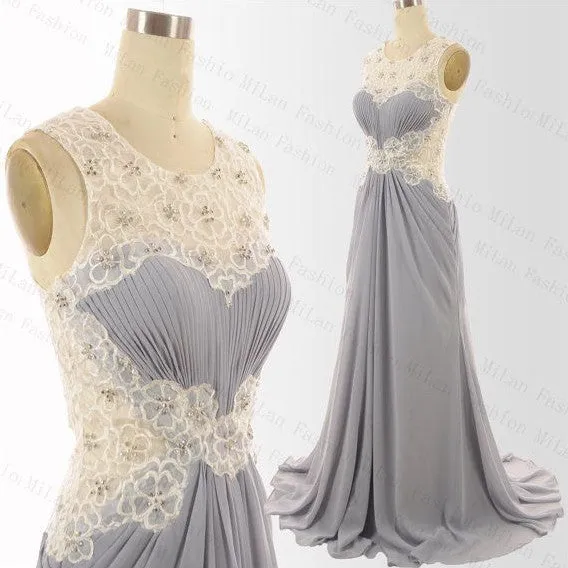 Gray Formal Maxi Cheap Sleeveless Elegant Long Prom Dresses, BG51083